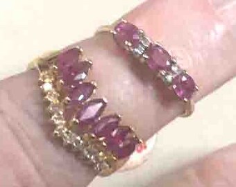 Anelli vintage in oro 14 carati con quarzo fuoco e ghiaccio arricchiti da baguette