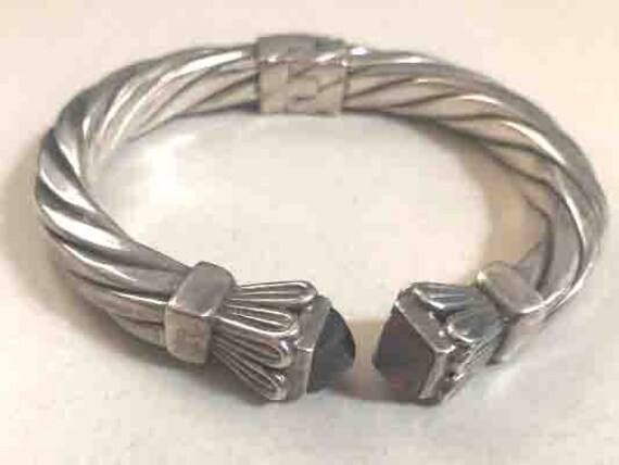 Vintage Sterling Silver Hinged Twisted Bracelet a… - image 1