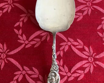 Espátula de confeitaria antiga Amston Gladstone 1890 em prata esterlina maciça, estilo Art Nouveau, faca para bolo de casamento vitoriana.