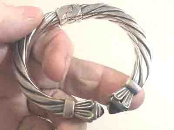 Vintage Sterling Silver Hinged Twisted Bracelet a… - image 2