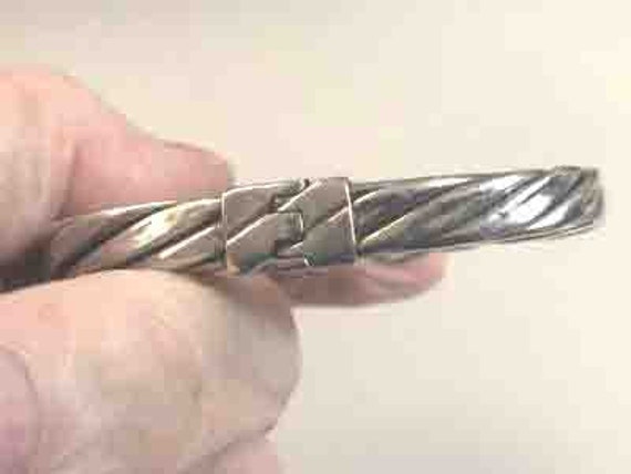 Vintage Sterling Silver Hinged Twisted Bracelet a… - image 3