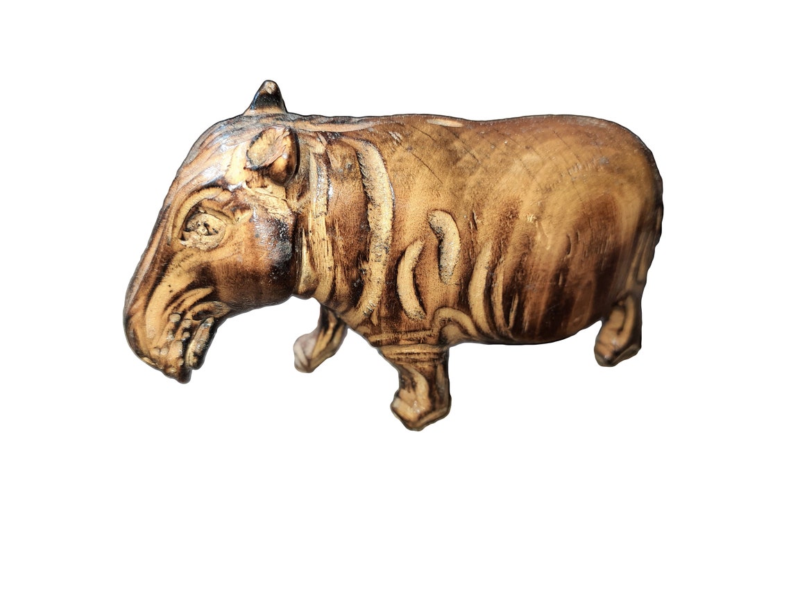 Vintage Hippo Wooden HandCarved Figurine Etsy