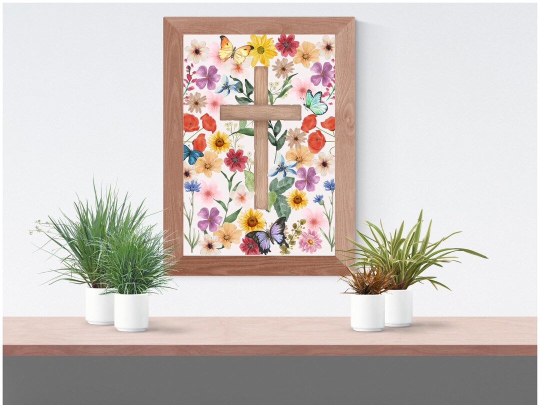 Floral Cross Digital Print – Christian Wall Art, Bible Verse Poster ...