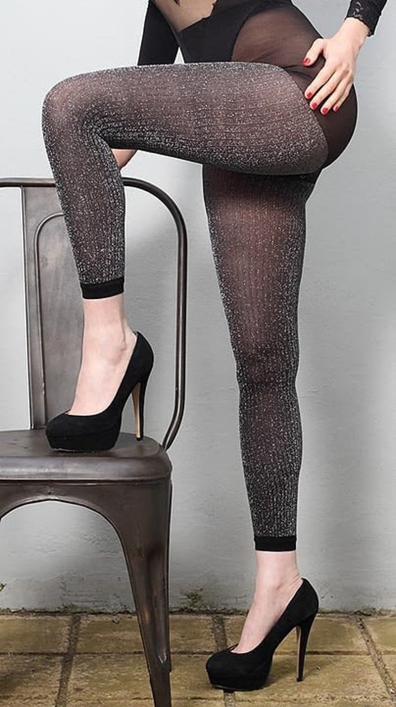 Women Tights Footless Sparkly Rib 
