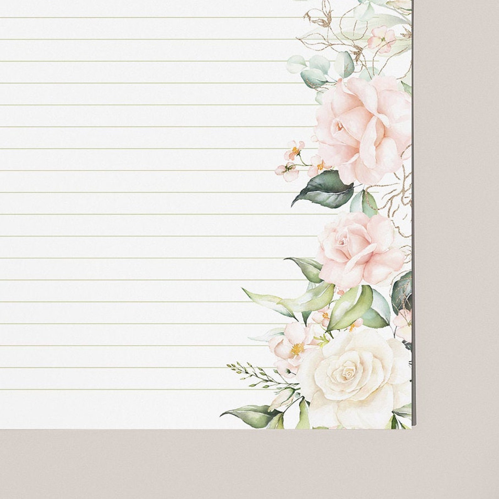 Blooming Floral Letter Writing Paper, Digital Download, Elegant Flower