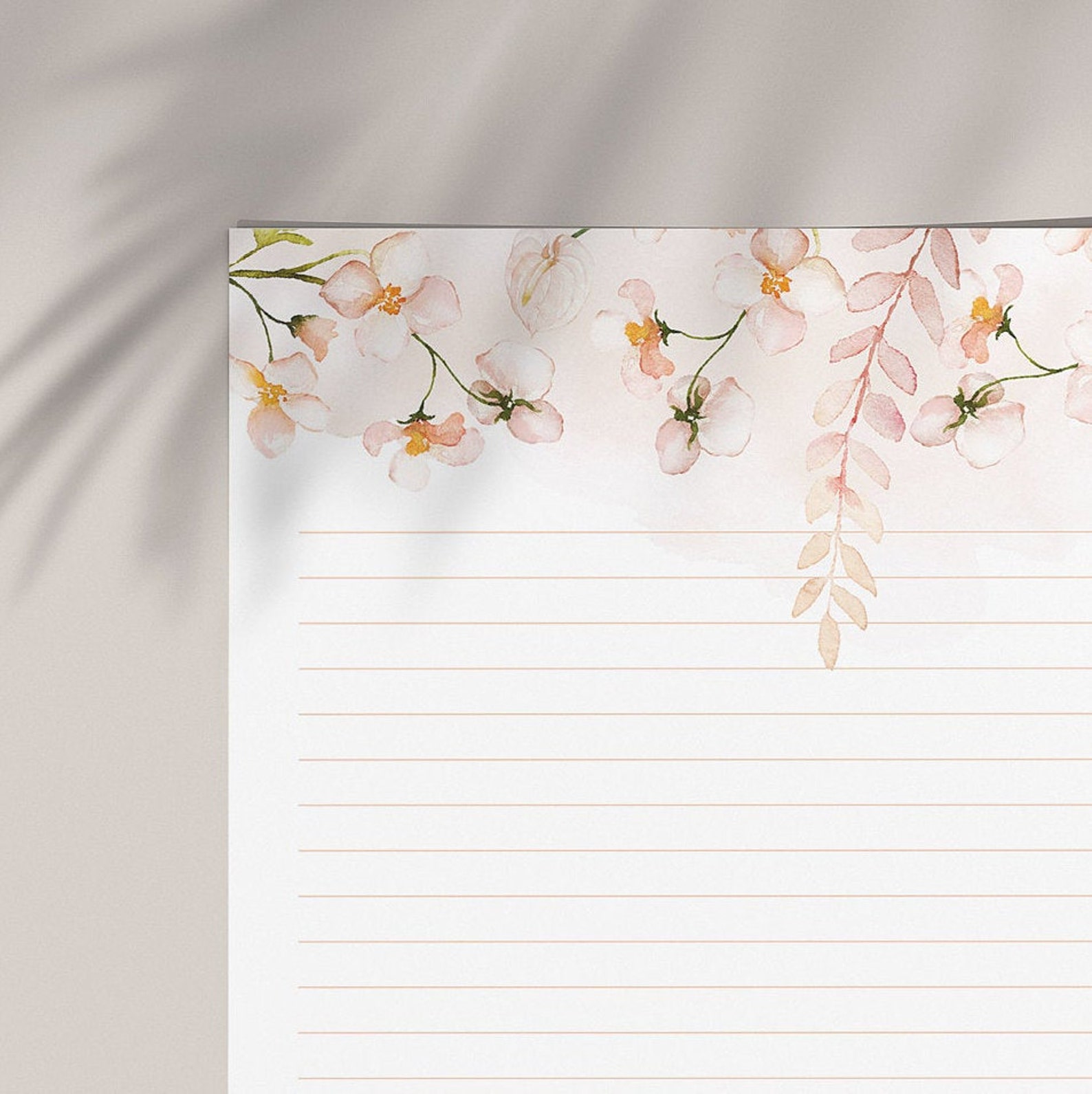 Floral Pink Letter Writing Paper, Digital Download, Spring Mood Flower