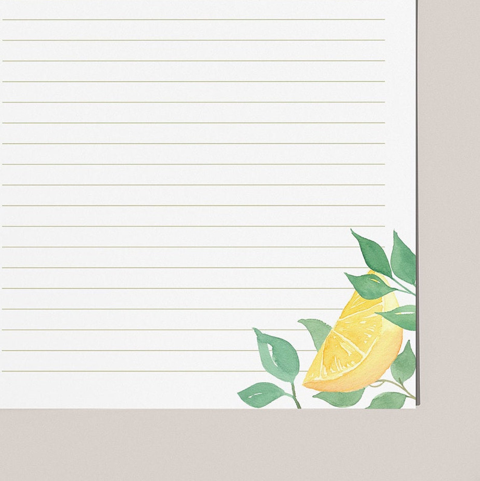 Lemon Letter Writing Paper, Digital Download, Stationery Printable