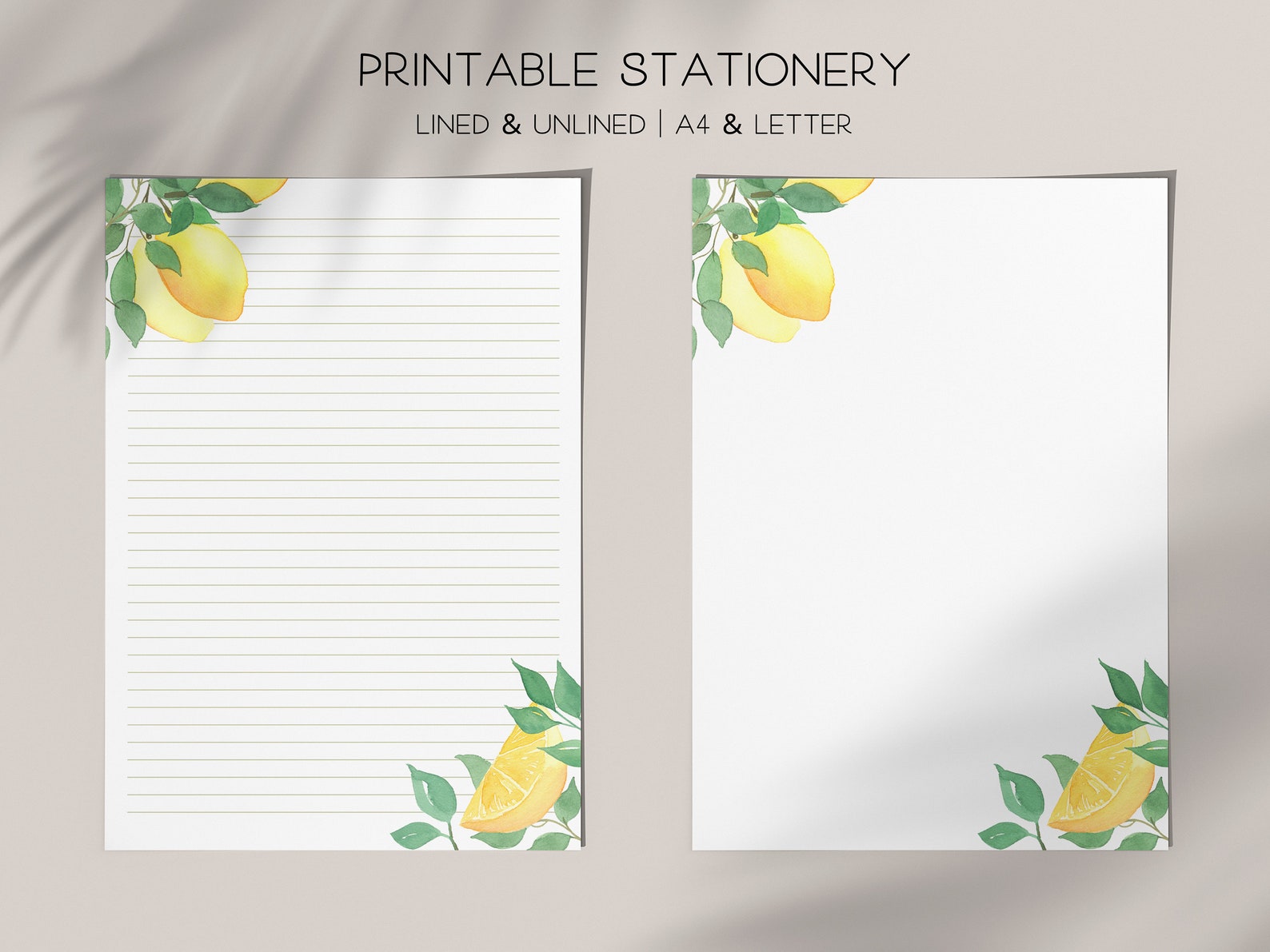 Lemon Letter Writing Paper Stationery Printable Paper Lined Etsy
