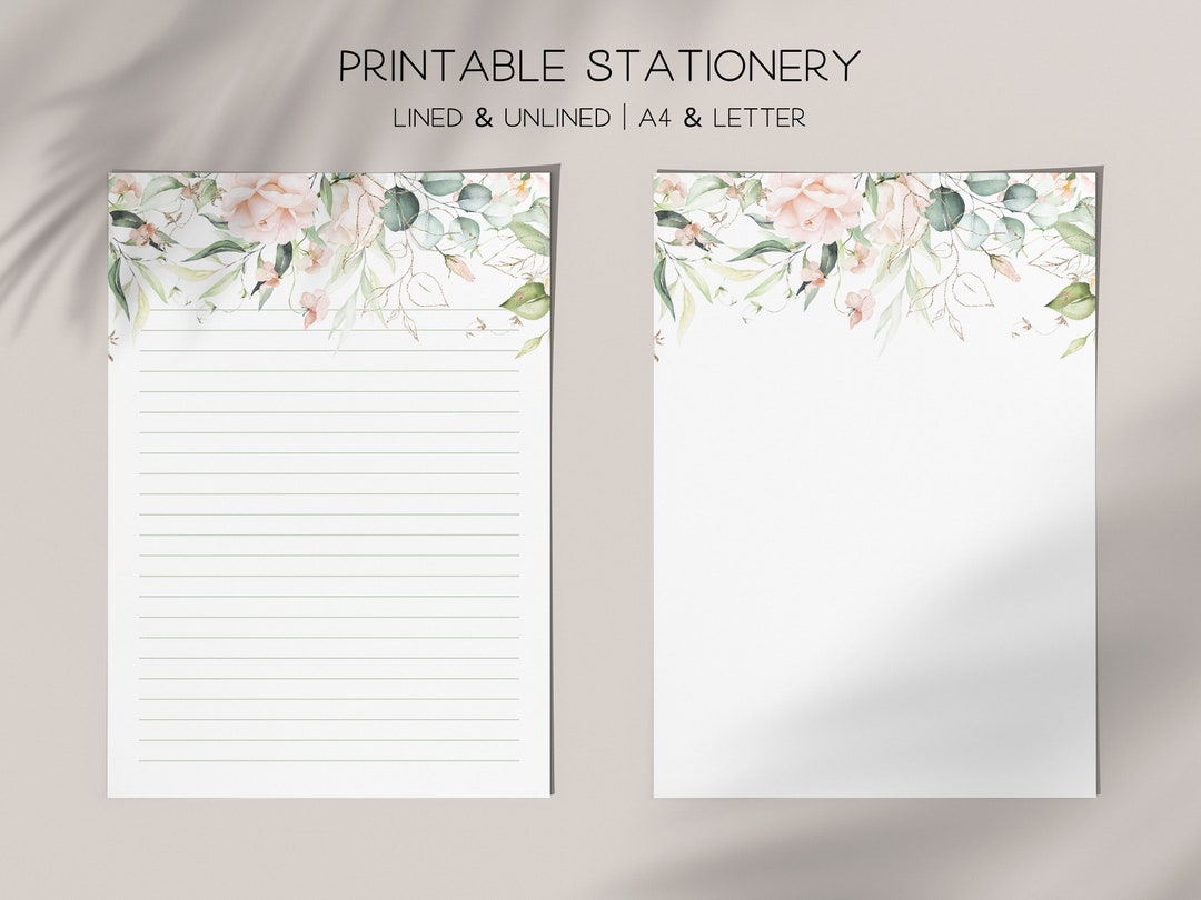 Botanical Floral Letter Writing Paper, Digital Download, Soft Flower ...