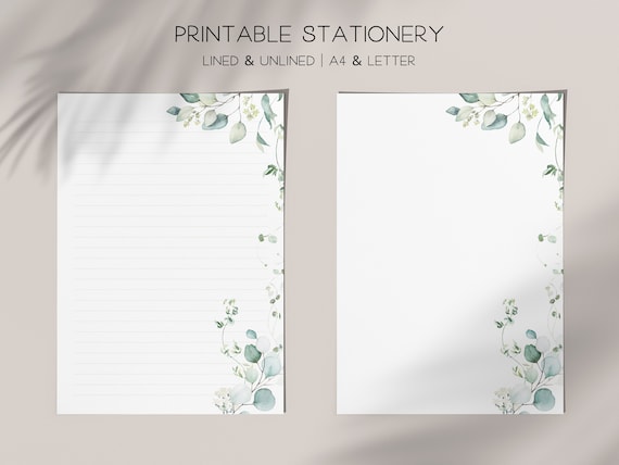 Botanical Letter Stationery Journal Instant Downloads Greenery Printable Paper Welcome Letter Stationery