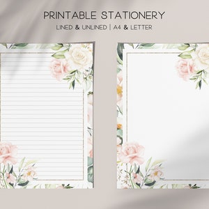A4 Letter Writing Paper Sheets Pretty Pink Floral Border With