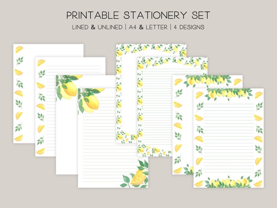 Botanical Lemon Printable Stationery Paper Set Letter Writing | Etsy