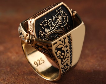 Personalisierter Monogramm Ring, Benutzerdefinierte Handgemachter Ring, Handgemachter Silber Herrenring, Duogramm Buchstabe Ring, Geschenk für Ihn 925k Sterling Silber Ring