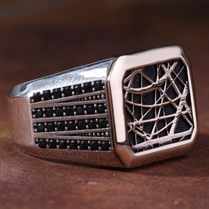 Mens Handmade Ring, Turkish Handmade Silver Men Ring, Ottoman Mens Ring Gift for Him, 925k Sterling Silver Ring Mens Ring