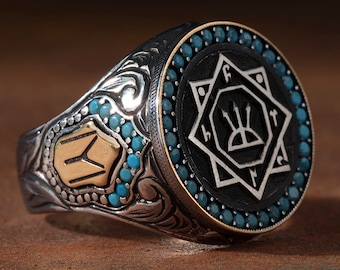 Mens Handmade Ring, Turkish Handmade Silver Men Ring, Ottoman Mens Ring, Gift for Him, 925k Sterling Silver Ring Mens Ring