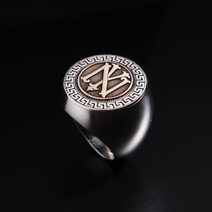Anillo personalizado de monograma redondo de plata, anillo de hombre de plata hecho a mano personalizado, anillo de letra de duograma, regalo del día de San Valentín, anillo de ley de hombre 925k