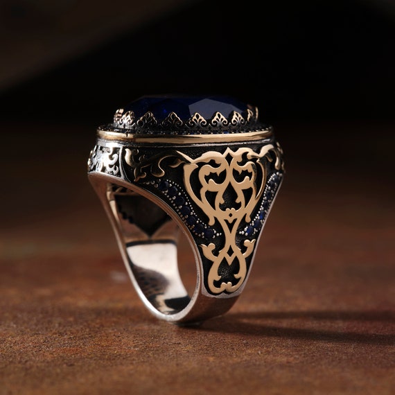Mens Ring,Handmade Ring,Turkish Handmade Silver MenRing,GemstoneRing Gift for Him,925kSterlingSilverRing Blue Paraiba Tourmaline Gemstone