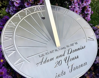 Custom 20th Wedding Anniversary Engraved CIRCULAR Sundial Gift for: Parents, Grandparents, Couples, For Him or Her, China Anniversary