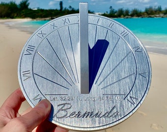 Bermuda Zonnewijzer Cadeau - Rond, Precisie Ontworpen voor uw locatie, Cadeau voor: Verjaardag, Pensioen, Speciale B-dag, Tuin