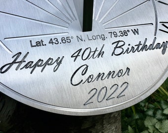 Custom 40th Birthday Engraved Sundial Gift for: Husband, Wife, Brother, Sister, For Him or Her