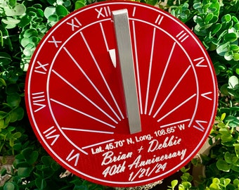 Custom 40th Wedding Anniversary Engraved Red Sundial Gift for: Parents, Grandparents, Couples, For Him or Her, Ruby Anniversary