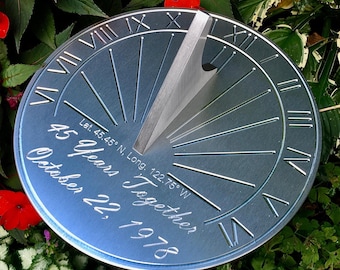 Custom 45th Wedding Anniversary Engraved Sundial Gift for: Parents, Grandparents, Couples, For Him or Her, Sapphire Anniversary