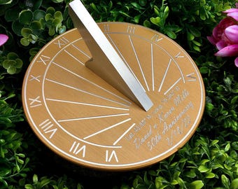 Custom 50th Wedding Anniversary Engraved Gold Sundial Gift for: Parents, Grandparents, Couples, For Him or Her, Golden Anniversary