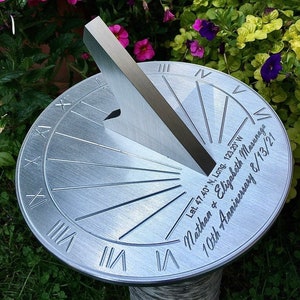 Custom 10th Wedding Anniversary Engraved Sundial Gift for: Parents, Grandparents, Couples, For Him or Her, Tin Anniversary