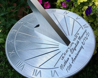 Custom 10th Wedding Anniversary Engraved Sundial Gift for: Parents, Grandparents, Couples, For Him or Her, Tin Anniversary