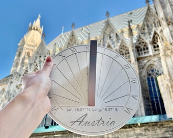 Austria Sundial Gift - Circular, Precision Designed for your Location, Gift for: Anniversary, Retirement, Special B-day, Garden