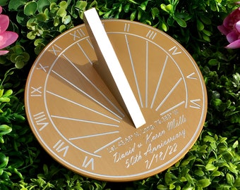 Custom 50th Wedding Anniversary Engraved Gold Sundial Gift for: Parents, Grandparents, Couples, For Him or Her, Golden Anniversary