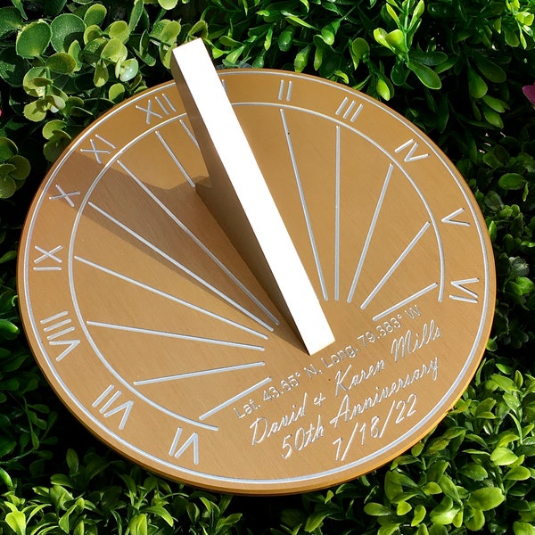 Custom 50th Wedding Anniversary Engraved Gold Sundial Gift for: Parents, Grandparents, Couples, For Him or Her, Golden Anniversary