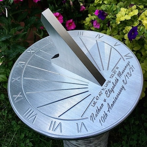 Custom Engraved Unique Sundial Circular, Precision Calibrated for your Location, Gift for: Anniversary, Retirement, Special B-day, Garden image 1
