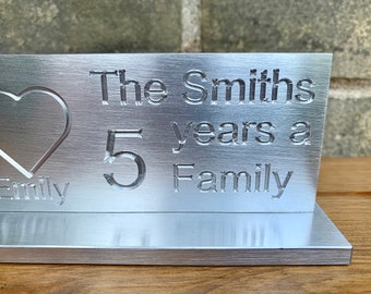 5 Years of Family Custom Engraved Aluminum Sculpture - 5th Anniversary