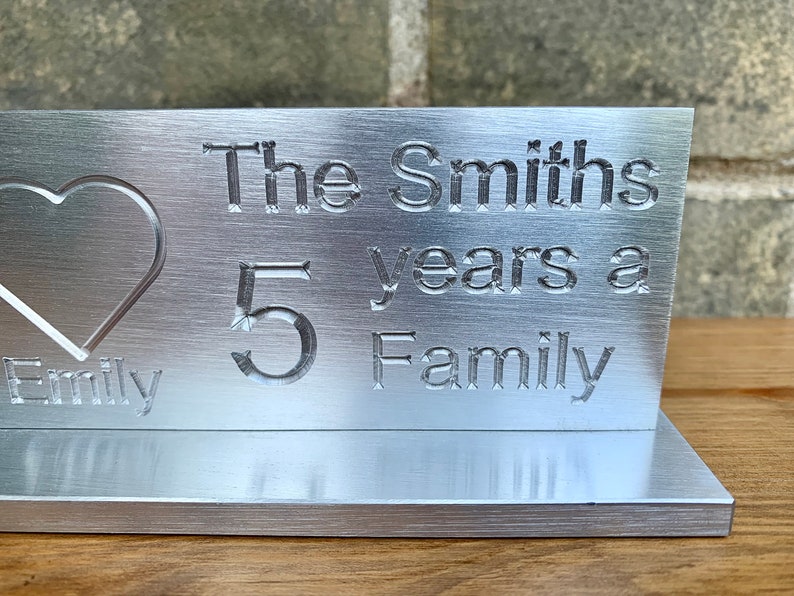 5 Years of Family Custom Engraved Aluminum Sculpture 5th Anniversary image 1