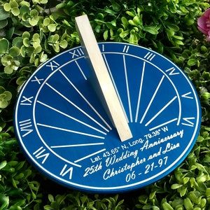 Custom Engraved Color Unique Sundial Precision Designed for your Location, Gift for: Anniversary, Retirement, Special B-day, Garden image 1
