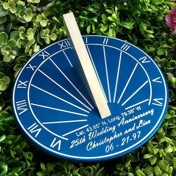 Custom Engraved Color Unique Sundial - Precision Designed for your Location, Gift for: Anniversary, Retirement, Special B-day, Garden