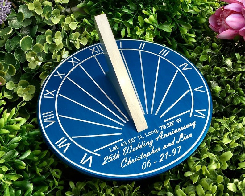 Custom Engraved Color Unique Sundial Precision Designed for your Location, Gift for: Anniversary, Retirement, Special B-day, Garden image 1