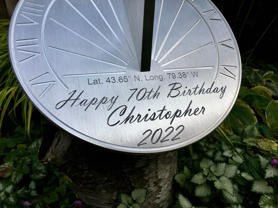 Custom 70th Birthday Engraved Sundial Gift For Husband, Wife, Brother