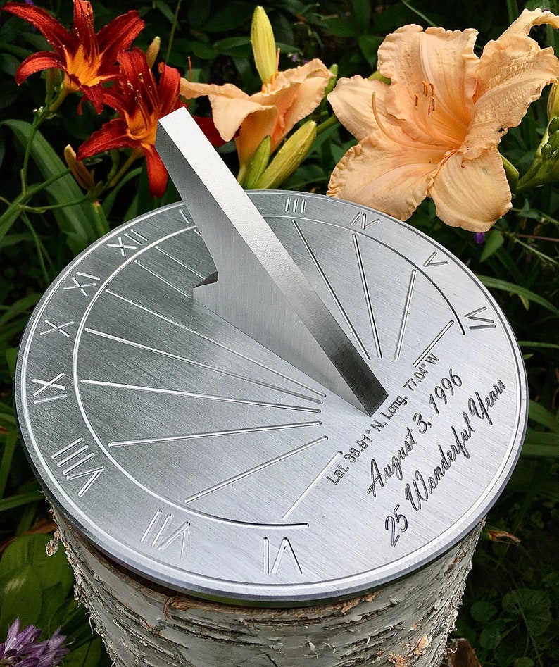 Custom 25th Wedding Anniversary Engraved Sundial Gift for: Parents, Grandparents, Couples, For Him or Her, Silver Anniversary image 2