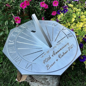 Custom 40th Wedding Anniversary Engraved Octagonal Sundial Gift for: Parents, Grandparents, Couples, For Him or Her, Ruby Anniversary