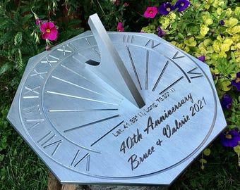 Custom 40th Wedding Anniversary Engraved Octagonal Sundial Gift for: Parents, Grandparents, Couples, For Him or Her, Ruby Anniversary