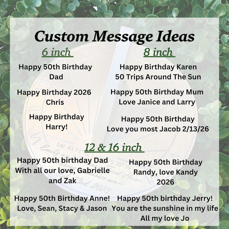 Custom 50th Birthday Engraved Sundial Gift for: Husband, Wife, Brother, Sister, For Him or Her image 10