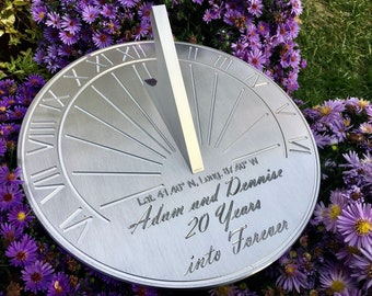 Custom 20th Wedding Anniversary Engraved CIRCULAR Sundial Gift for: Parents, Grandparents, Couples, For Him or Her, China Anniversary