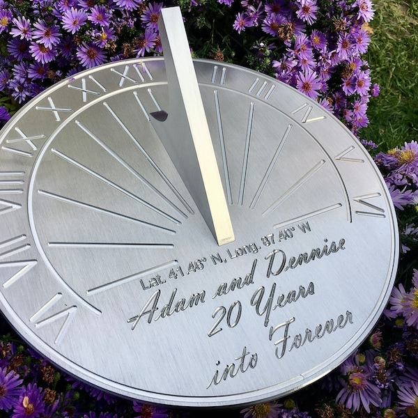 Custom 20th Wedding Anniversary Engraved CIRCULAR Sundial Gift for: Parents, Grandparents, Couples, For Him or Her, China Anniversary