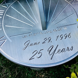Custom 25th Wedding Anniversary Engraved Sundial Gift for: Parents, Grandparents, Couples, For Him or Her, Silver Anniversary image 5