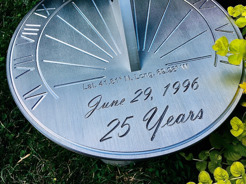 Custom 25th Wedding Anniversary Engraved Sundial Gift for: Parents, Grandparents, Couples, For Him or Her, Silver Anniversary image 5