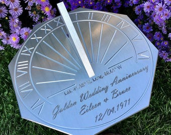 Custom 50th Wedding Anniversary Engraved Octagonal Sundial Gift for: Parents, Grandparents, Couples, For Him or Her, Golden Anniversary