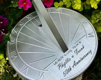 Custom 50th Wedding Anniversary Engraved Sundial Gift for: Parents, Grandparents, Couples, For Him or Her, Golden Anniversary
