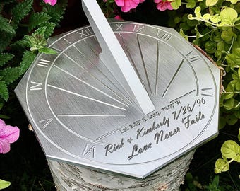Custom Engraved Unique Sundial - Octagonal, Precision Calibrated for your Location, Gift for: Anniversary, Retirement, Special B-day, Garden